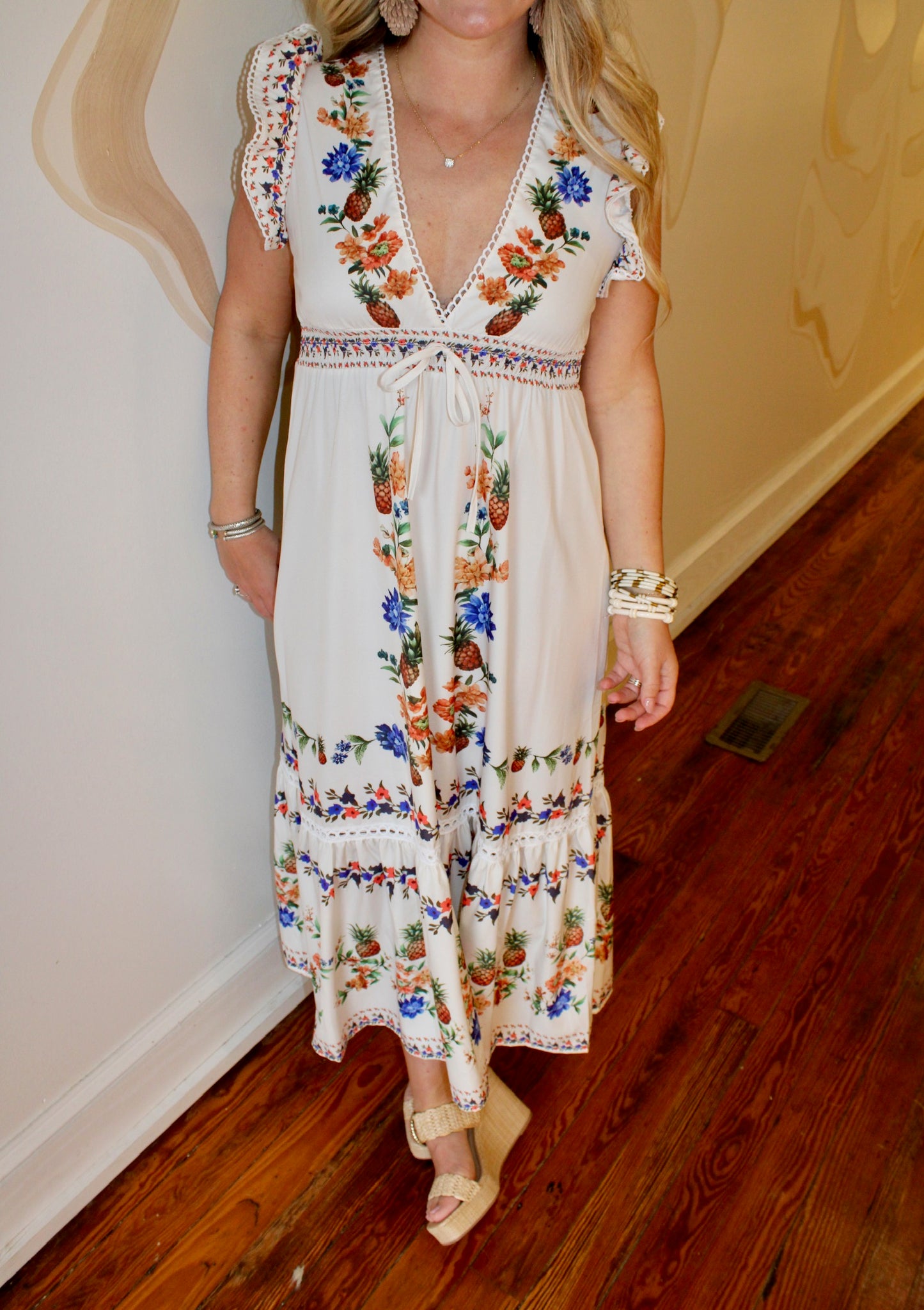 Printed Sleeveless V-Neck Maxi