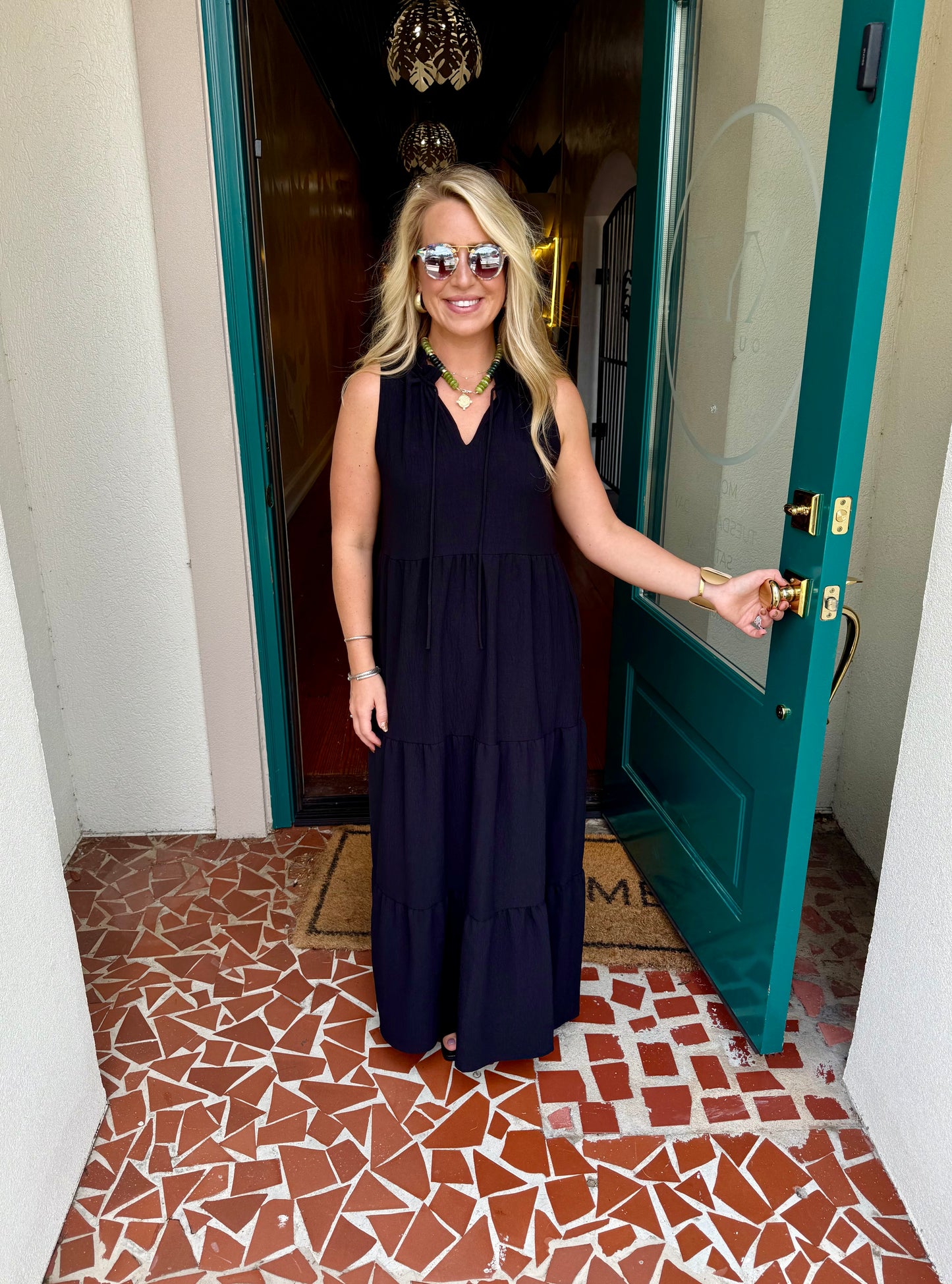 Black Ruffled Neck Maxi Dress