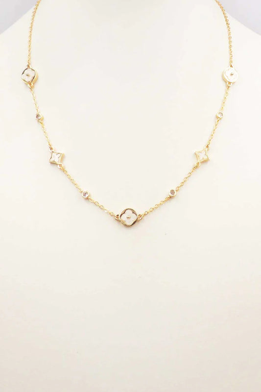 Gold Chain with White Clovers Necklace