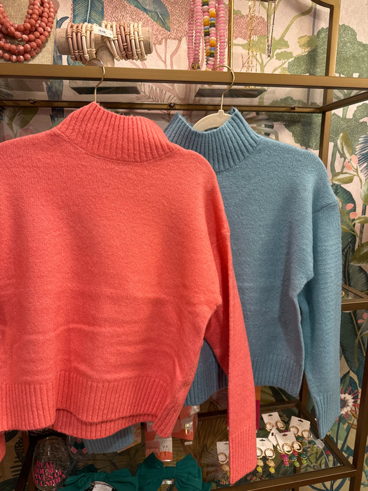 Classic Mock Neck Ribbed Trim Sweater