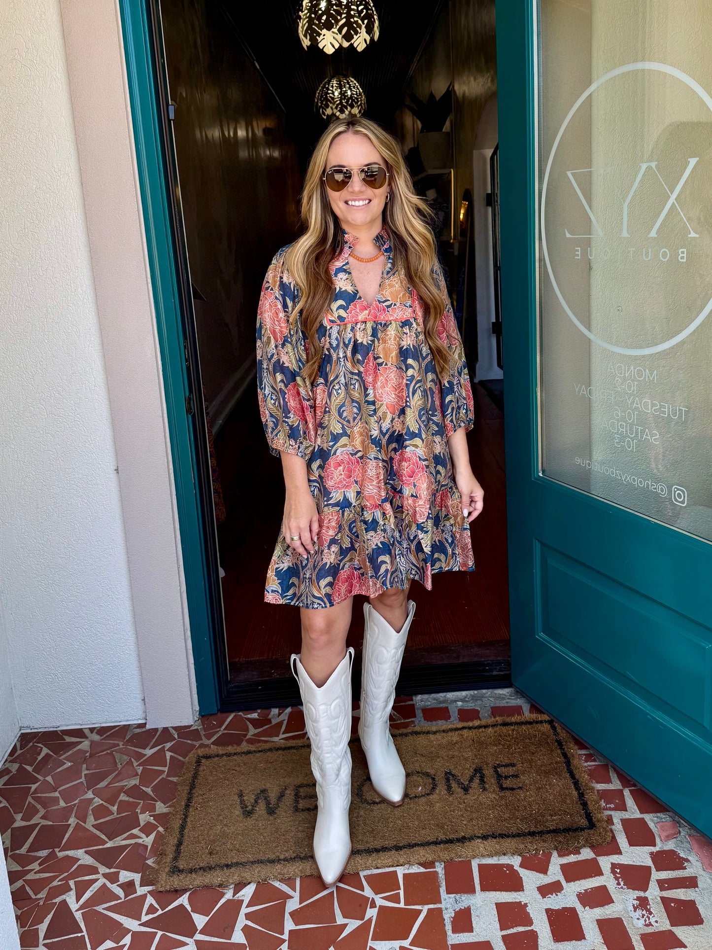 Abstract Print Puff Sleeve Dress