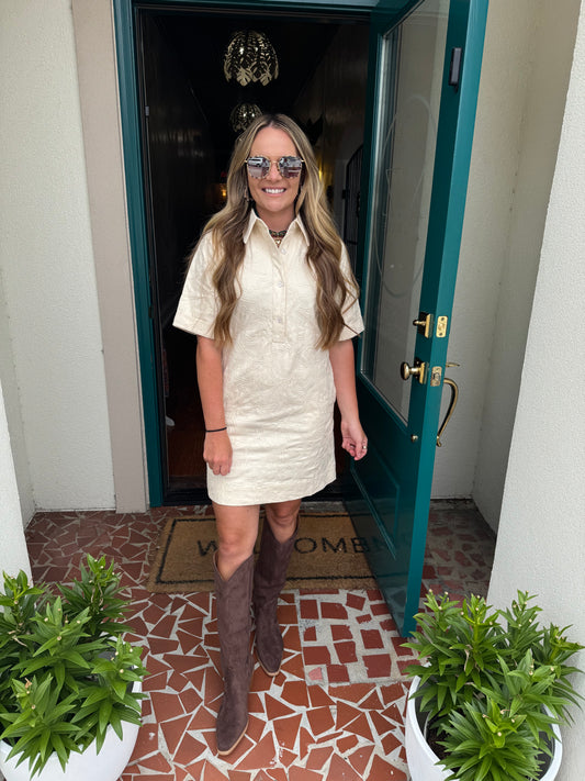 Textured Short Sleeve Dress