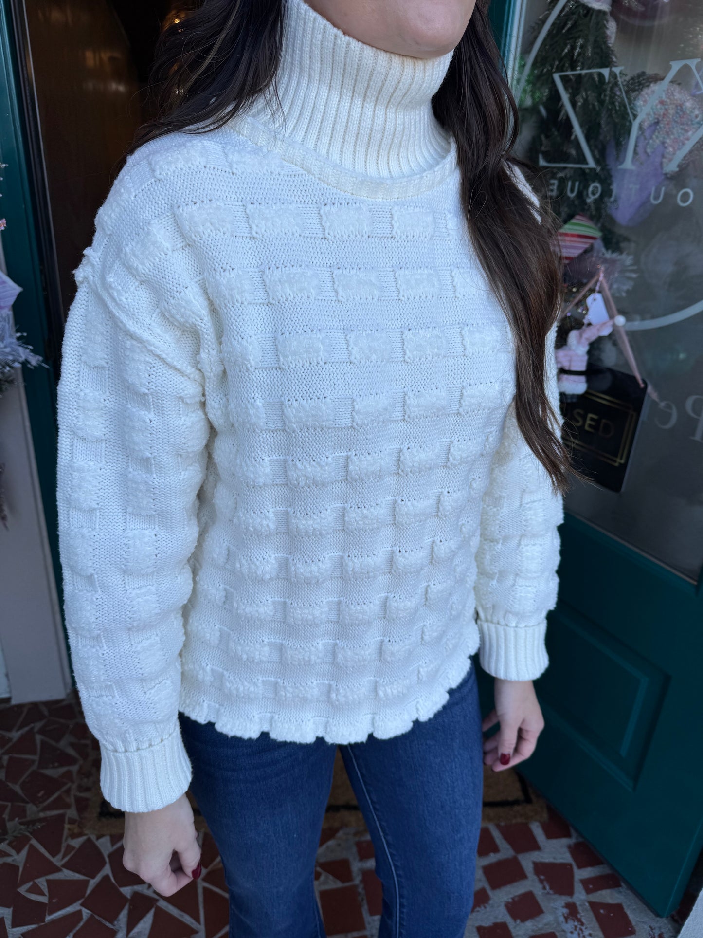 Talia Embroidered Mock Neck Sweater