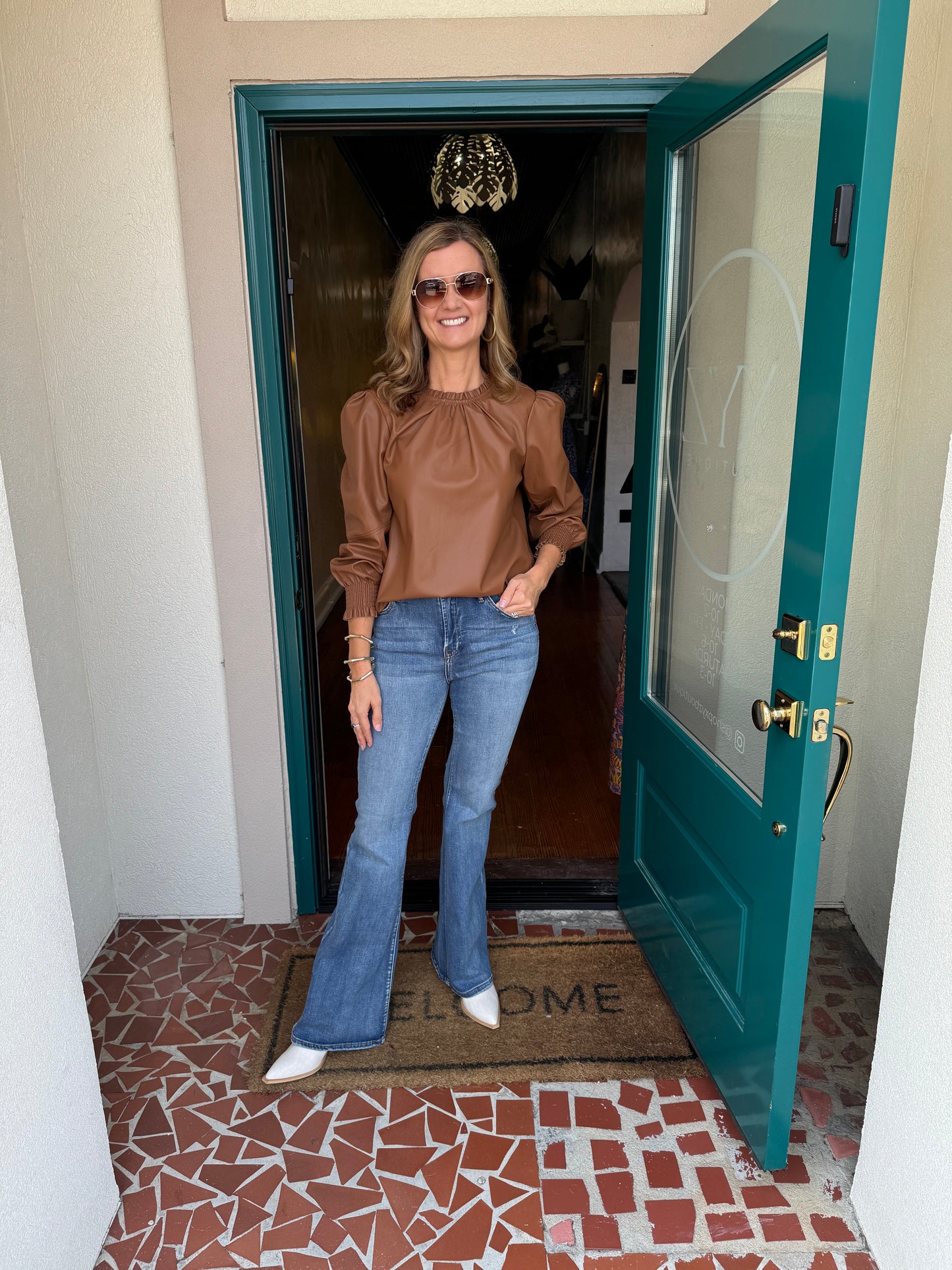 Putnam Faux Leather Top-Mudpie