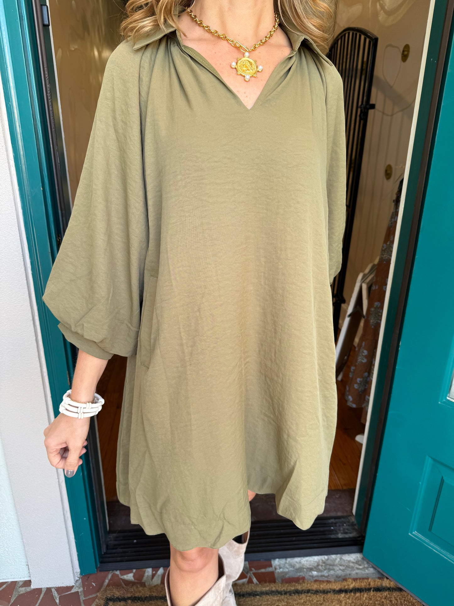 Olive Tunic Dress with Pockets