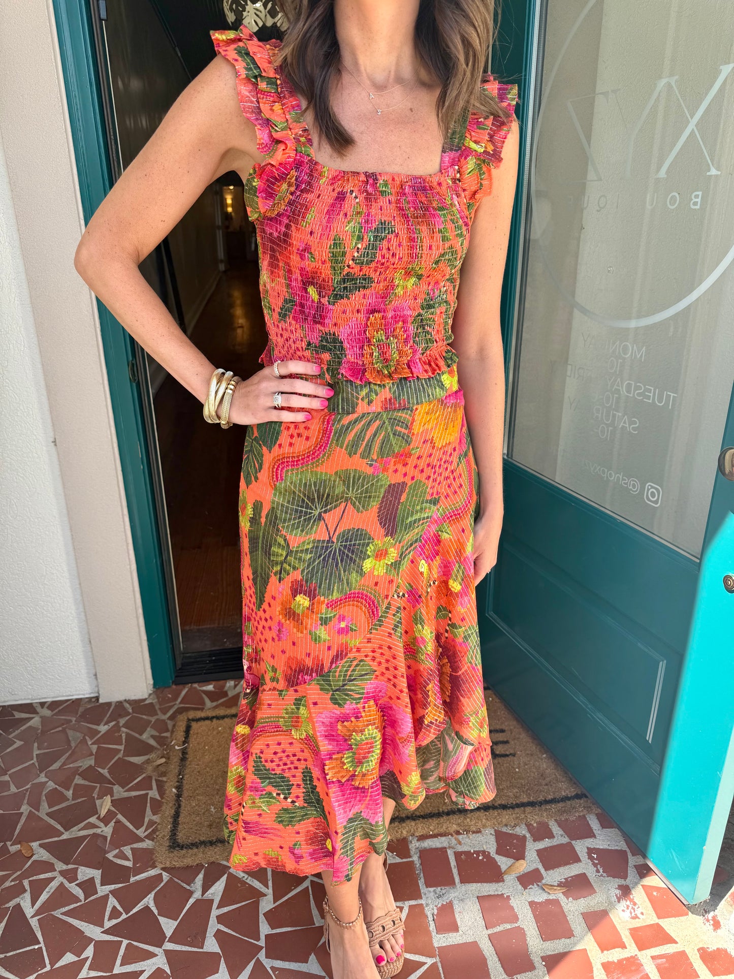 Orange Tropical Print Skirt Set