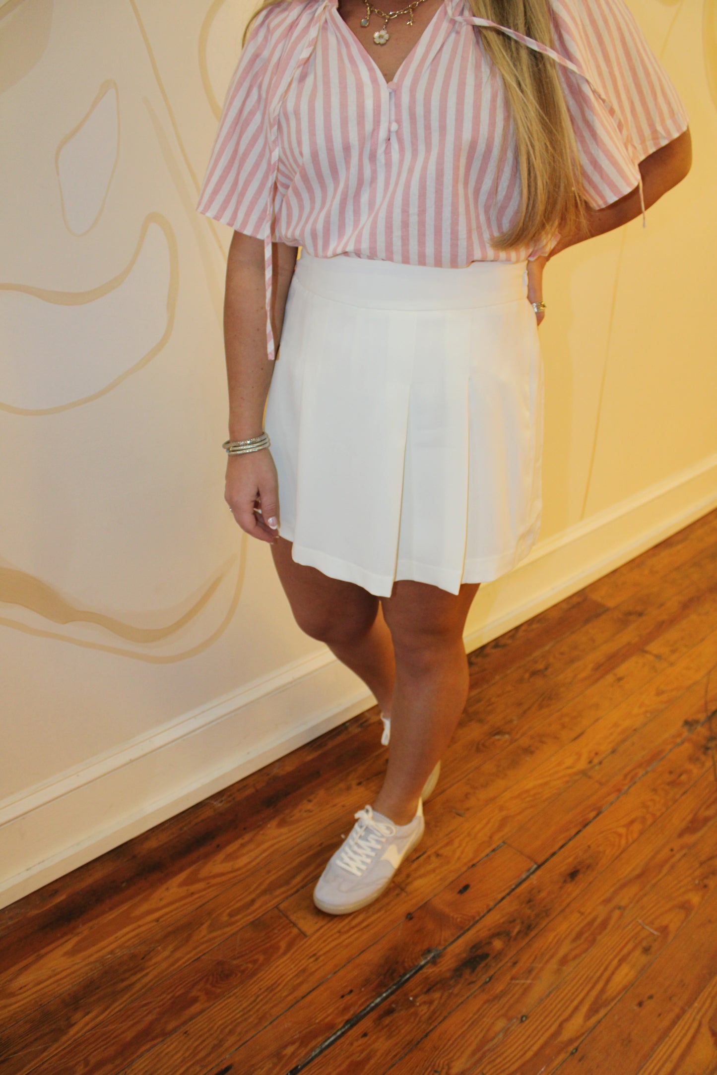 White Pleated Skort