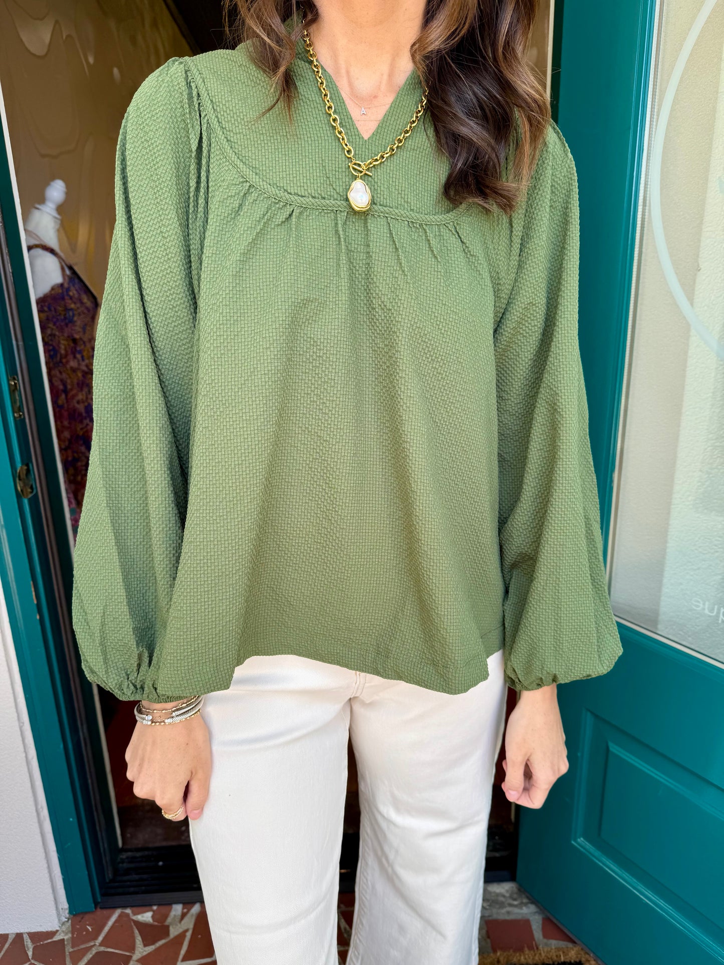 Textured Blouse with Split Neck