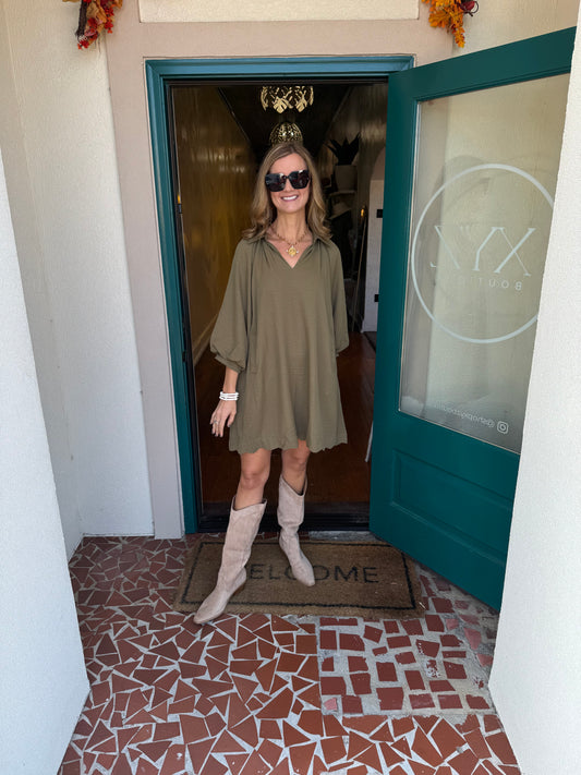 Olive Tunic Dress with Pockets