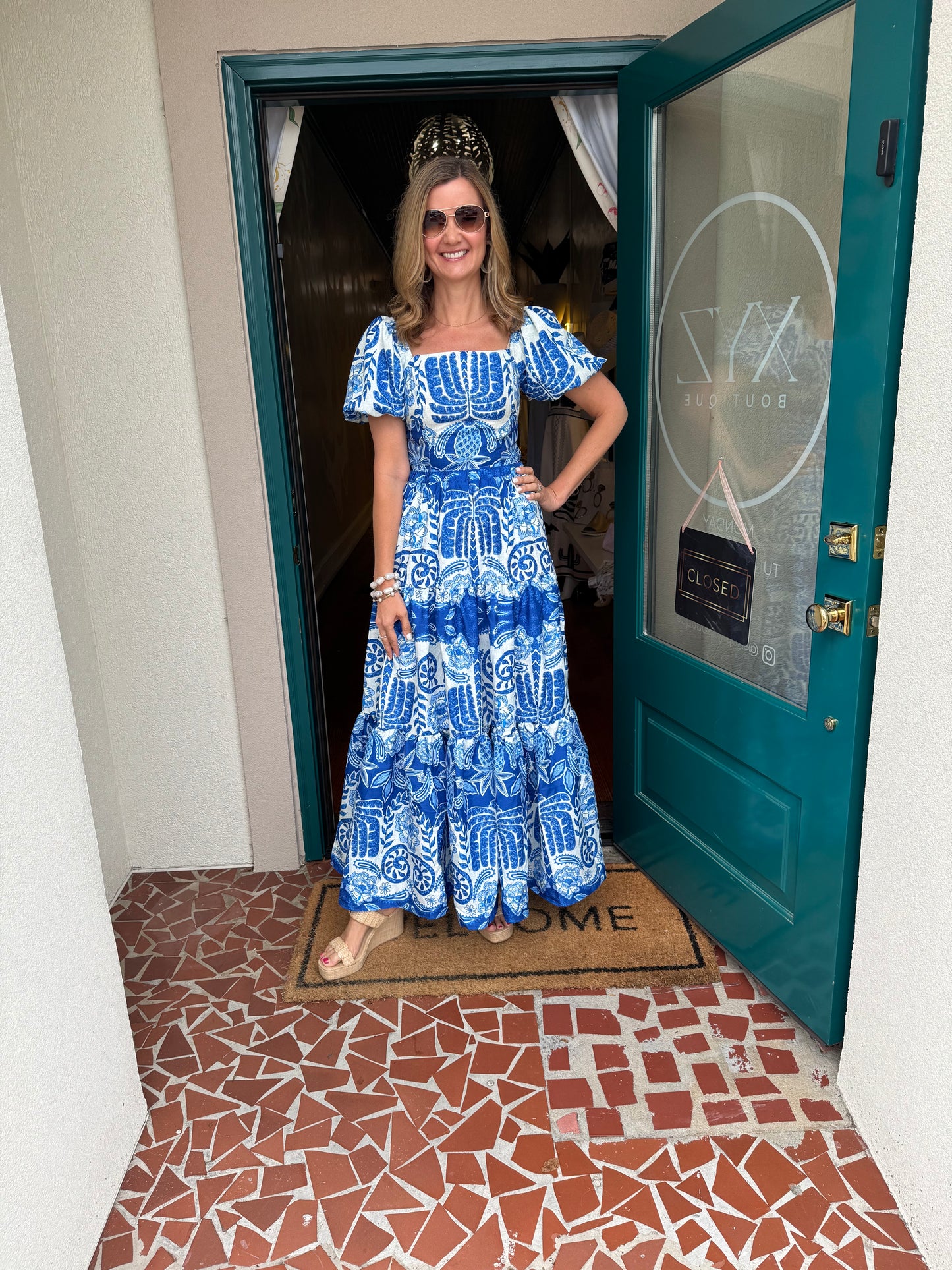 Blue Printed Woven Skirt Set