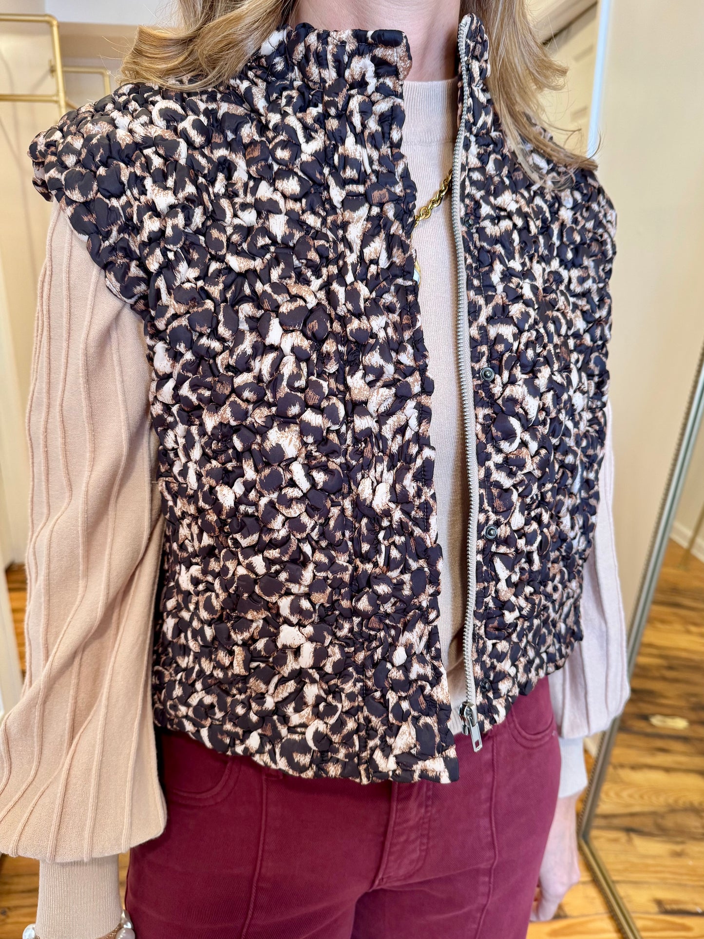 Brown Leopard Quilted Vest