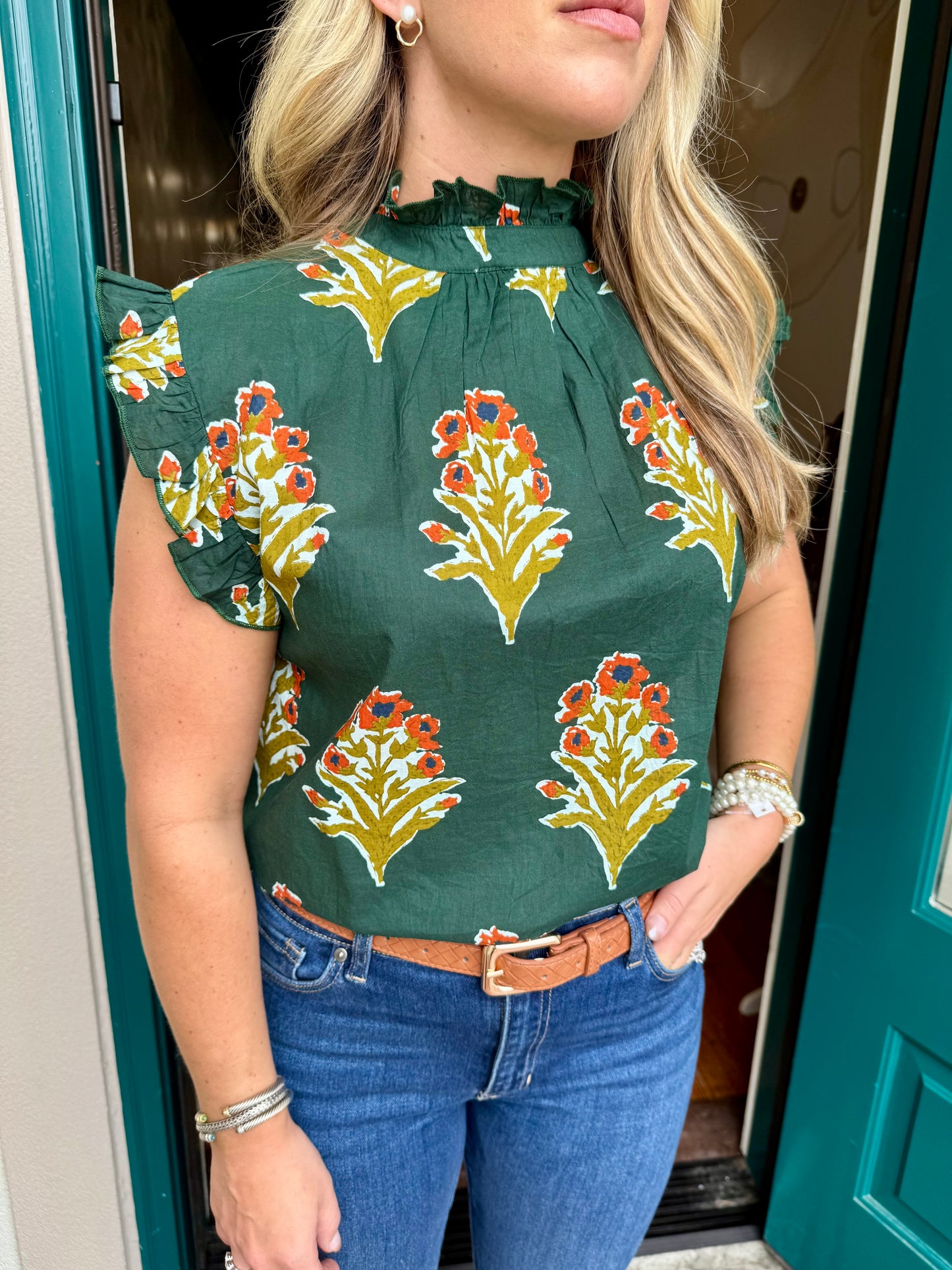 Flutter Sleeve Floral Detail Top