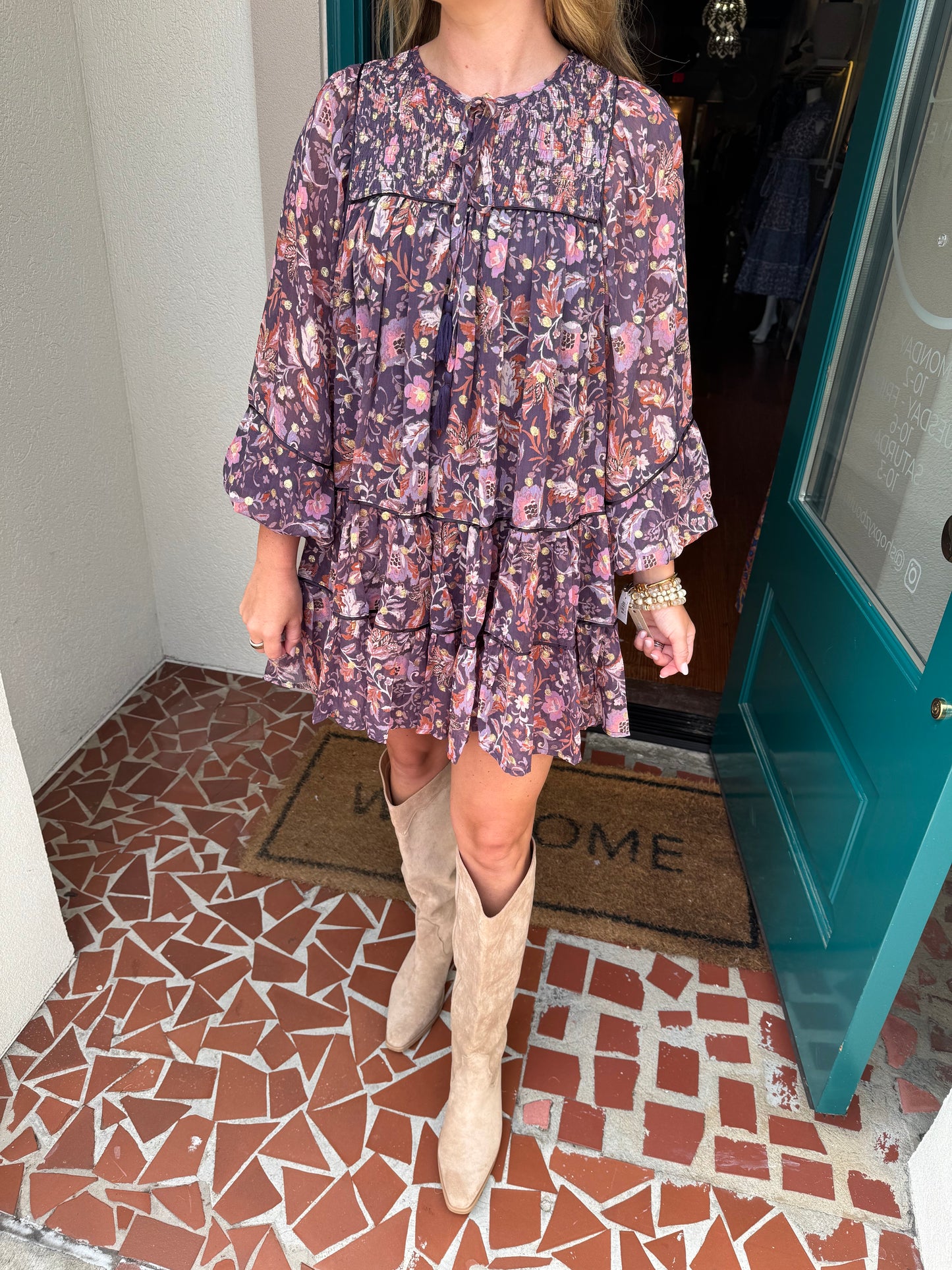 Purple and Gold Smocked Dress