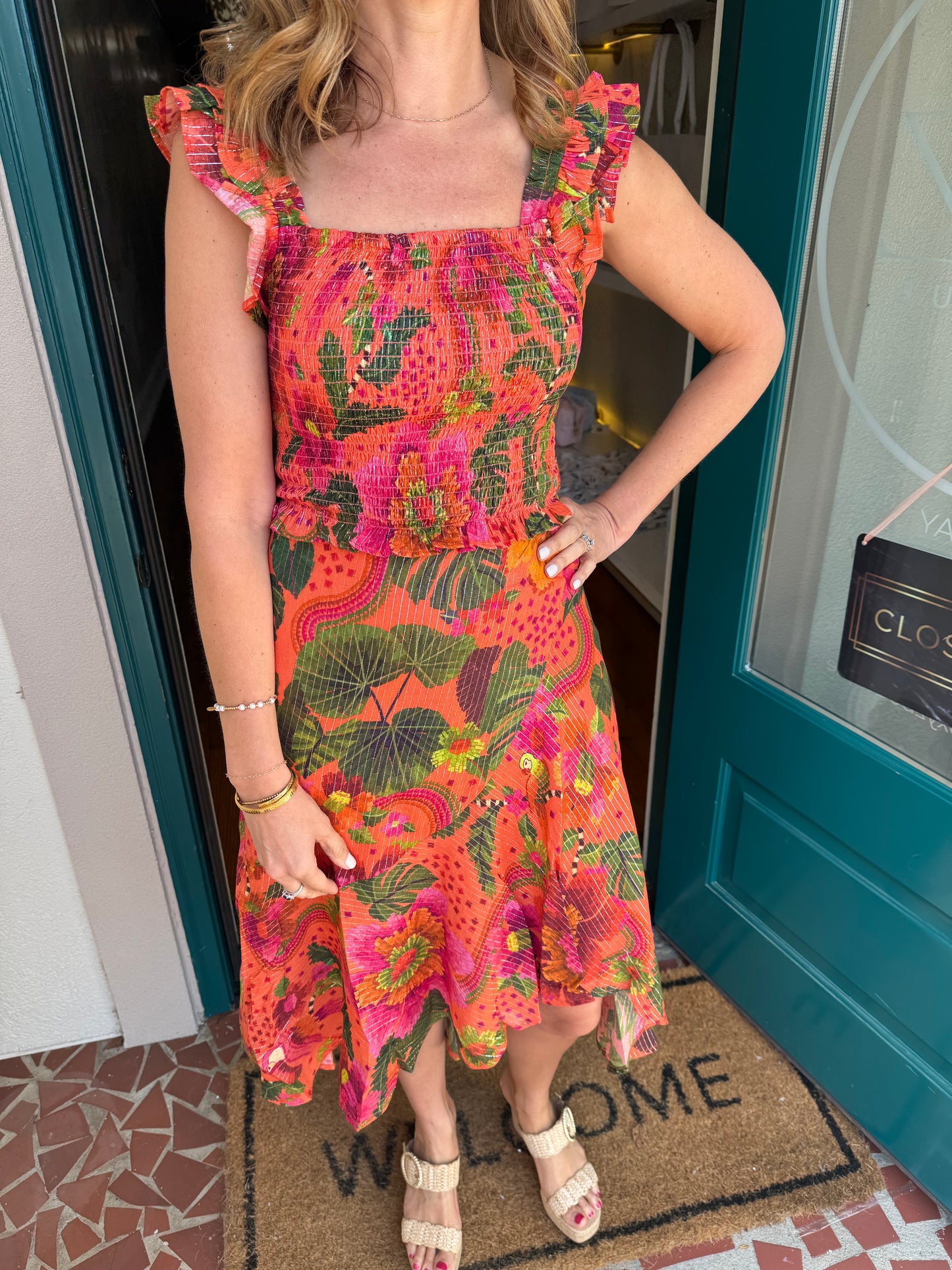 Orange Tropical Print Skirt Set
