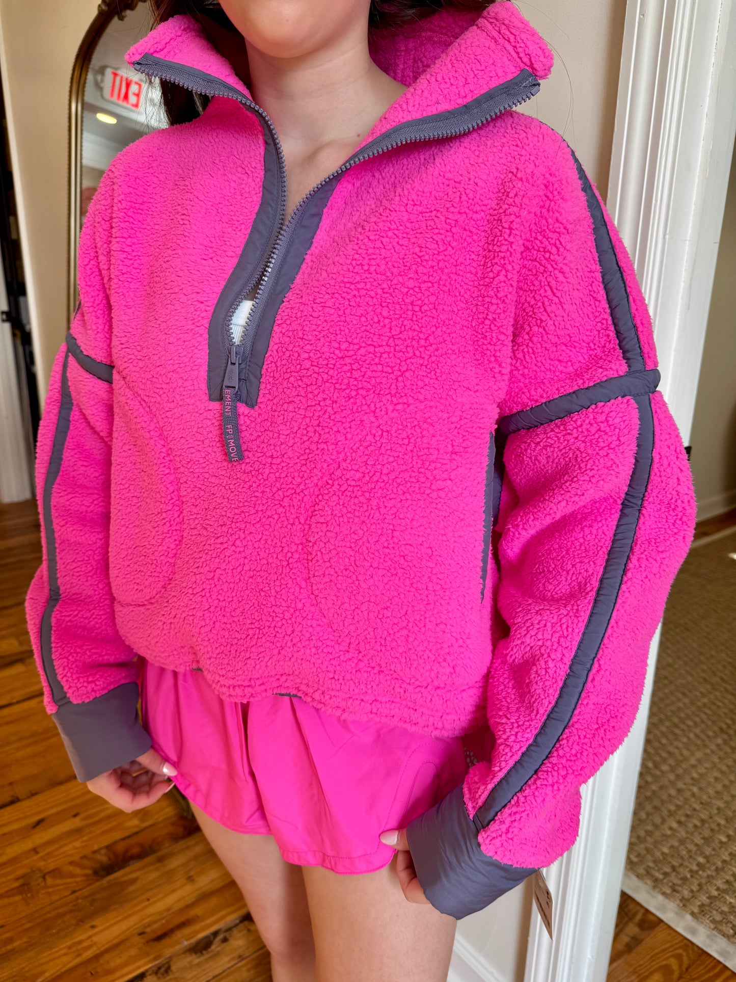 Fuschia Flirt Mountain High Half Zip Fleece-Free People Movement