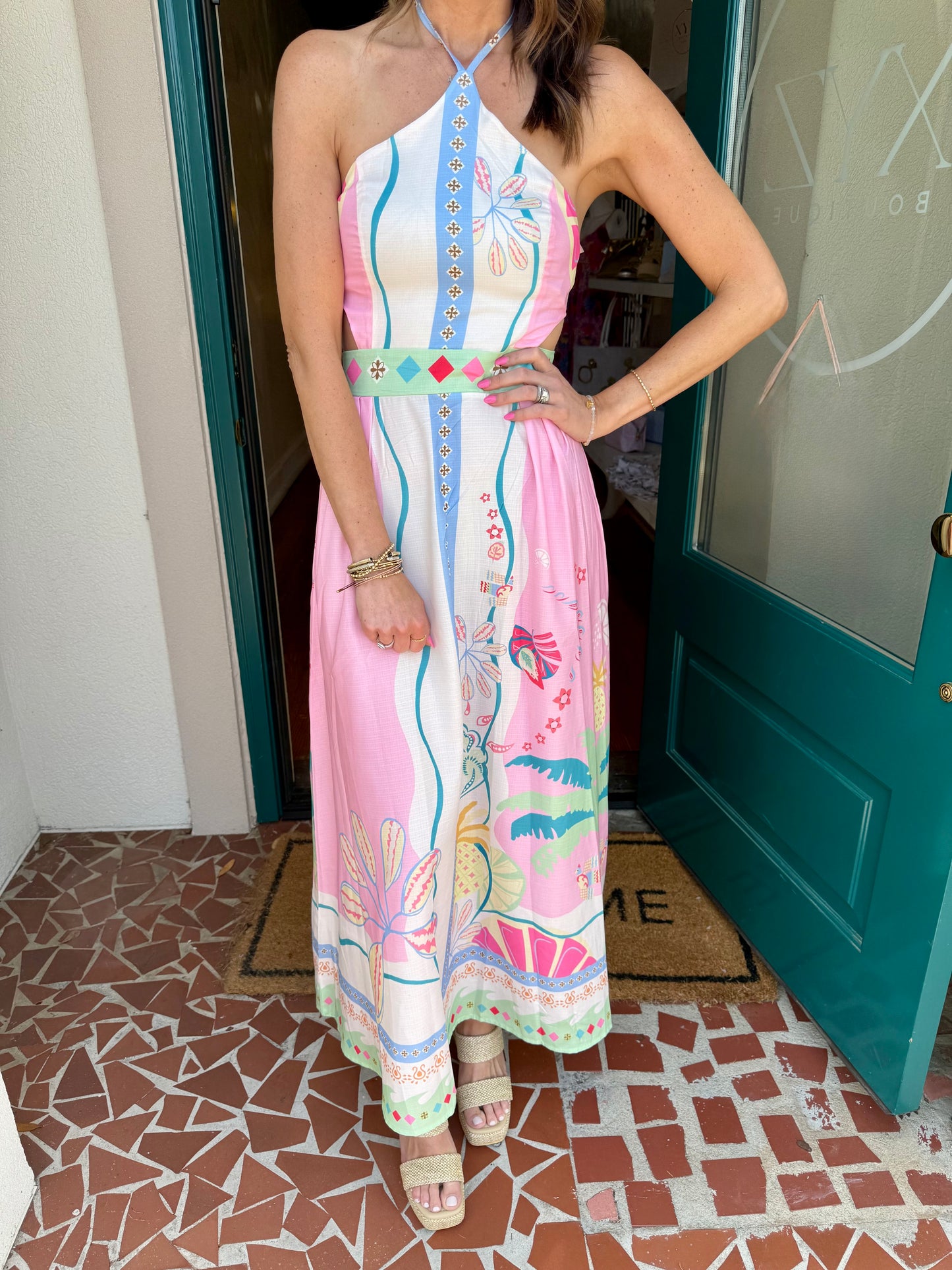 Print Sleeveless Halter Neck Dress