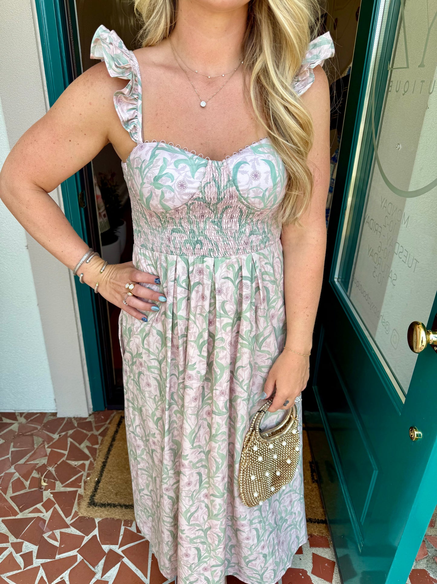 Corset Ruffle Sleeve Midi Dress