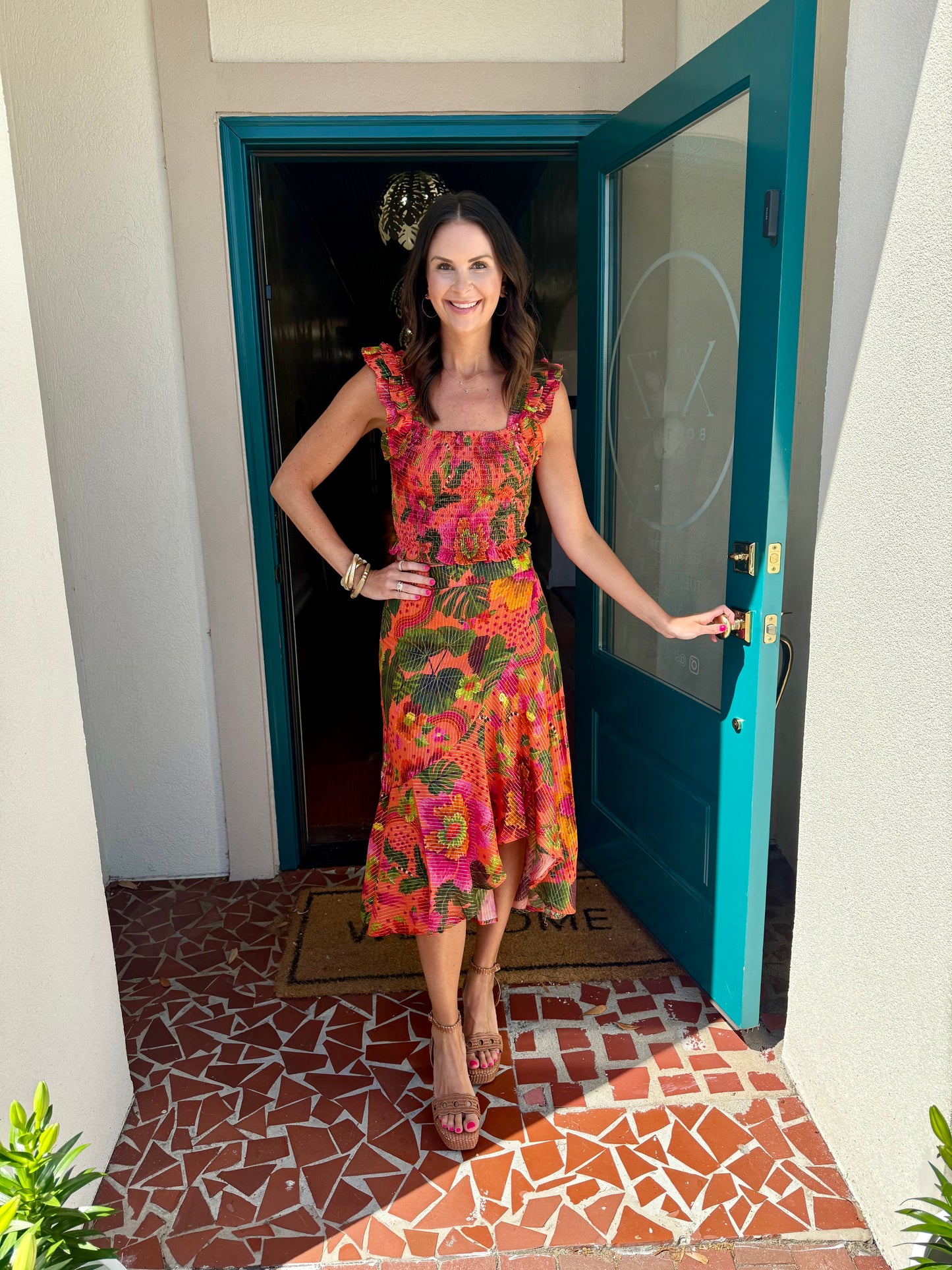 Orange Tropical Print Skirt Set