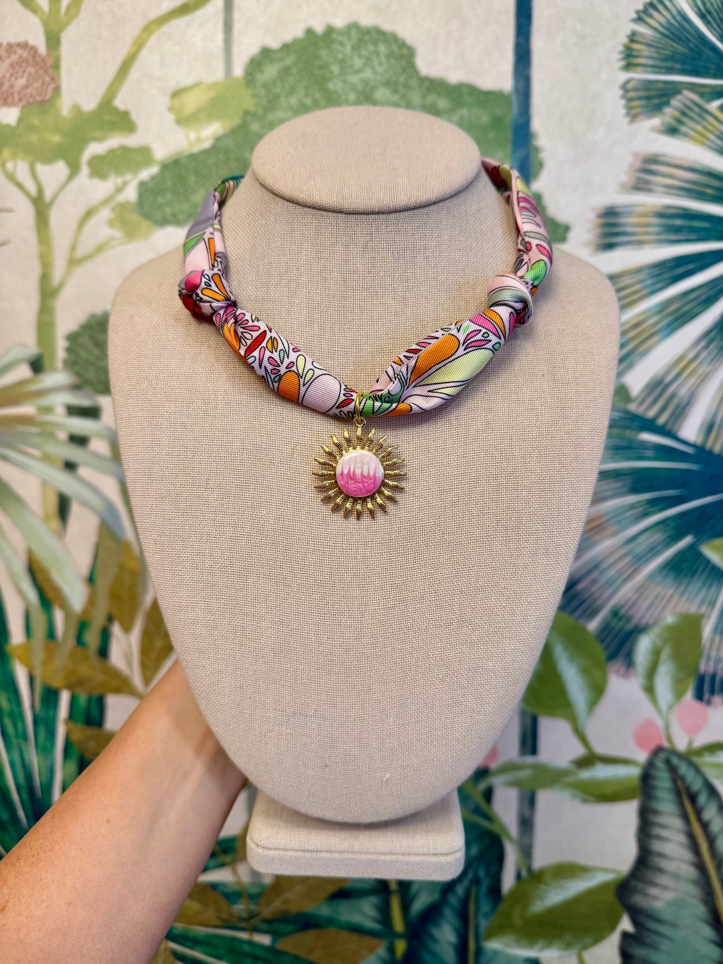 Pink + Orange Sunburst Scarf Necklace