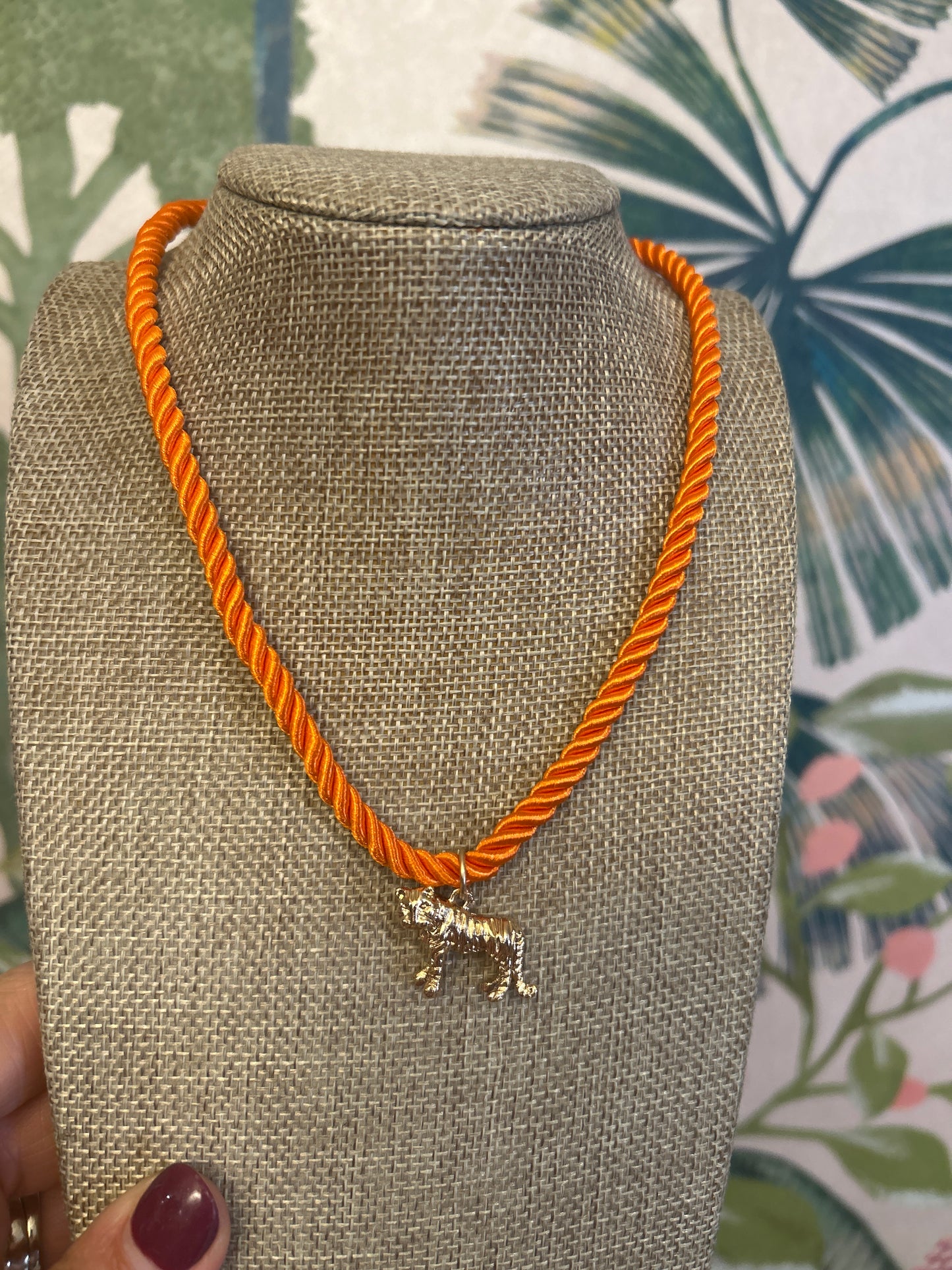 Orange Cord Tiger Pendant  Necklace