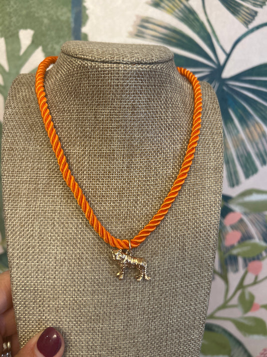Orange Cord Tiger Pendant  Necklace