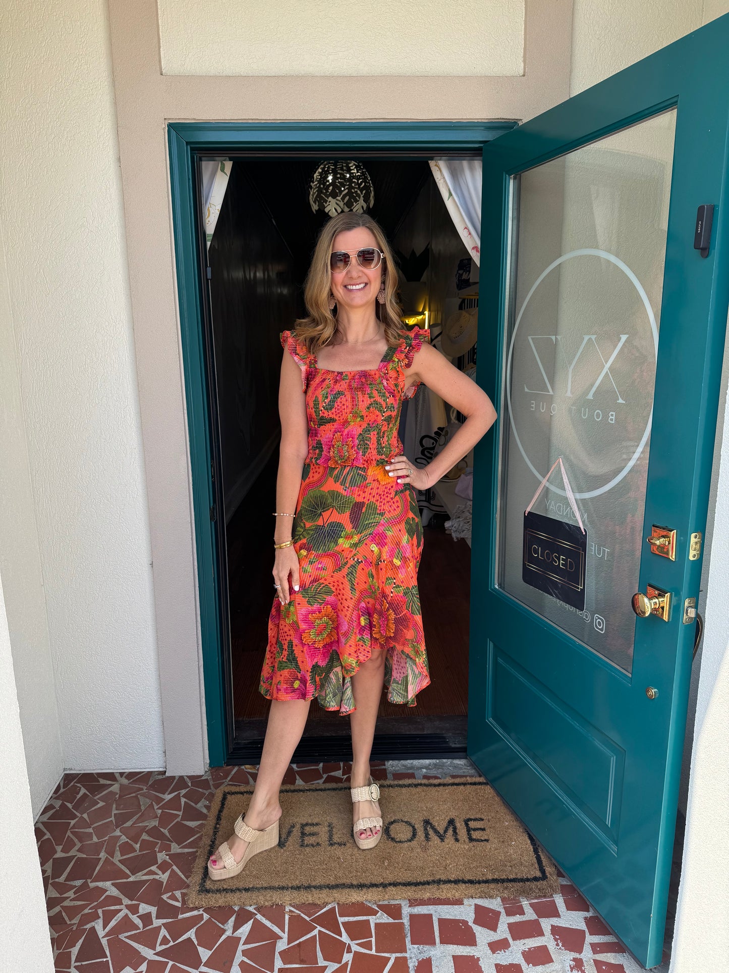Orange Tropical Print Skirt Set