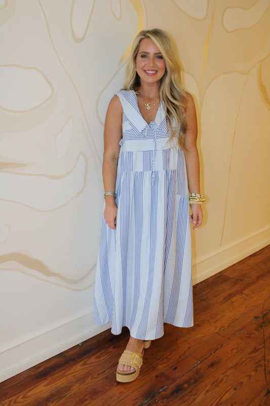 Sleeveless Striped Collar Dress -THML