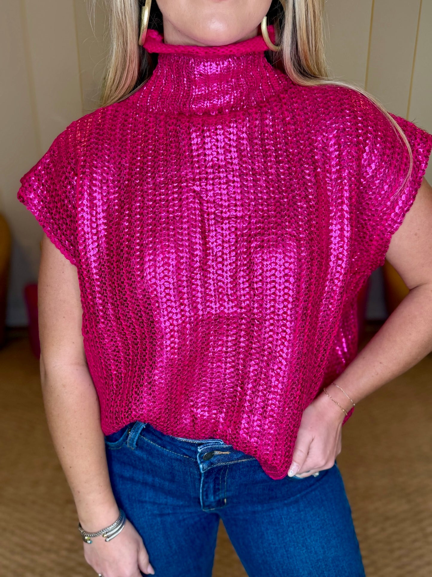 Metallic Foil Sweater Top