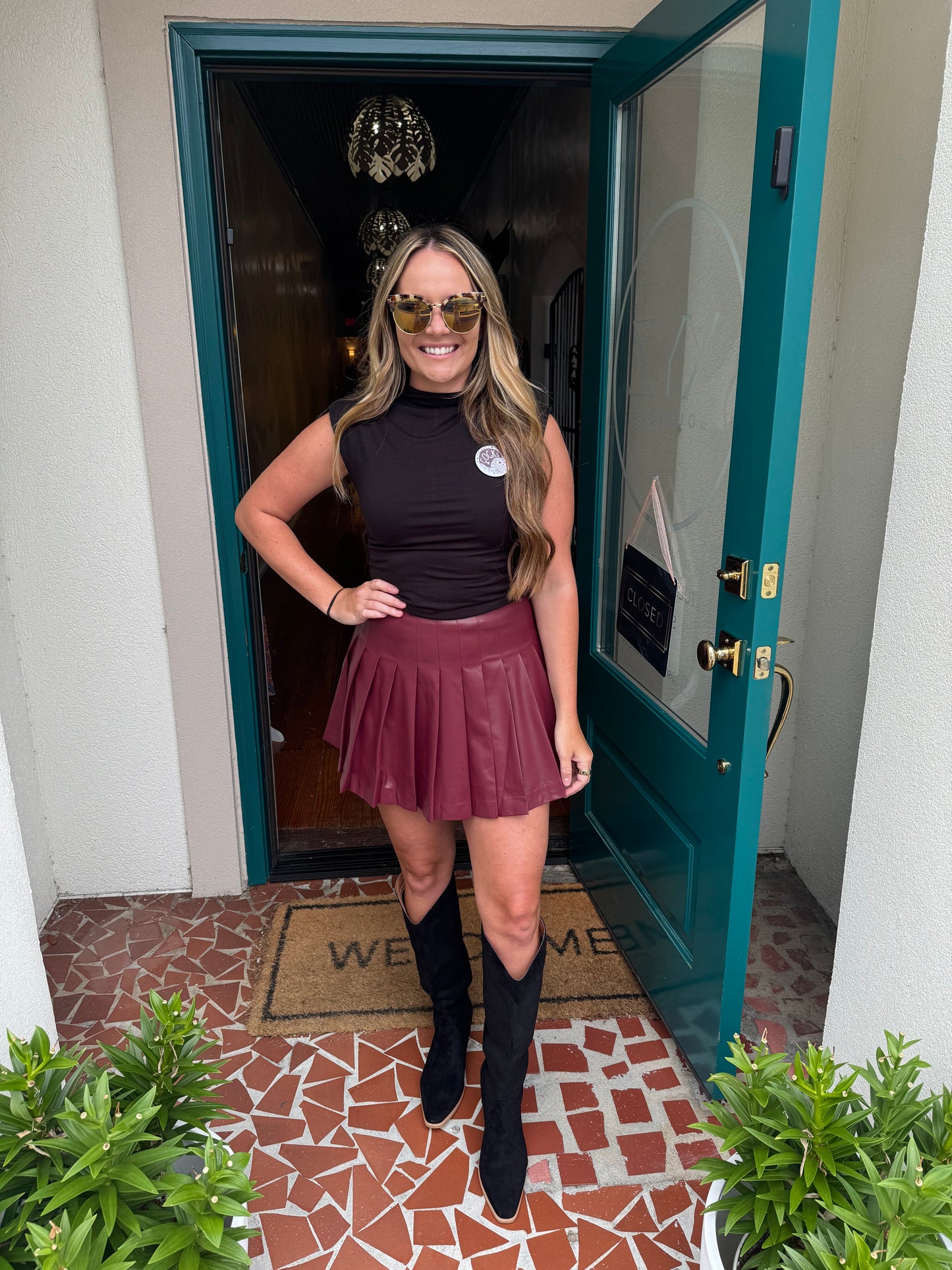 Faux Leather Pleated Skirt