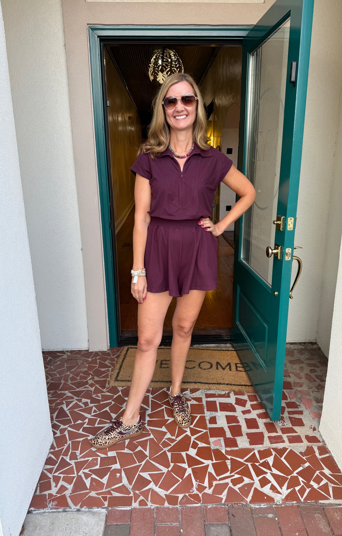 Butter Short Sleeve Quarter Zip Romper-Saturday Steal