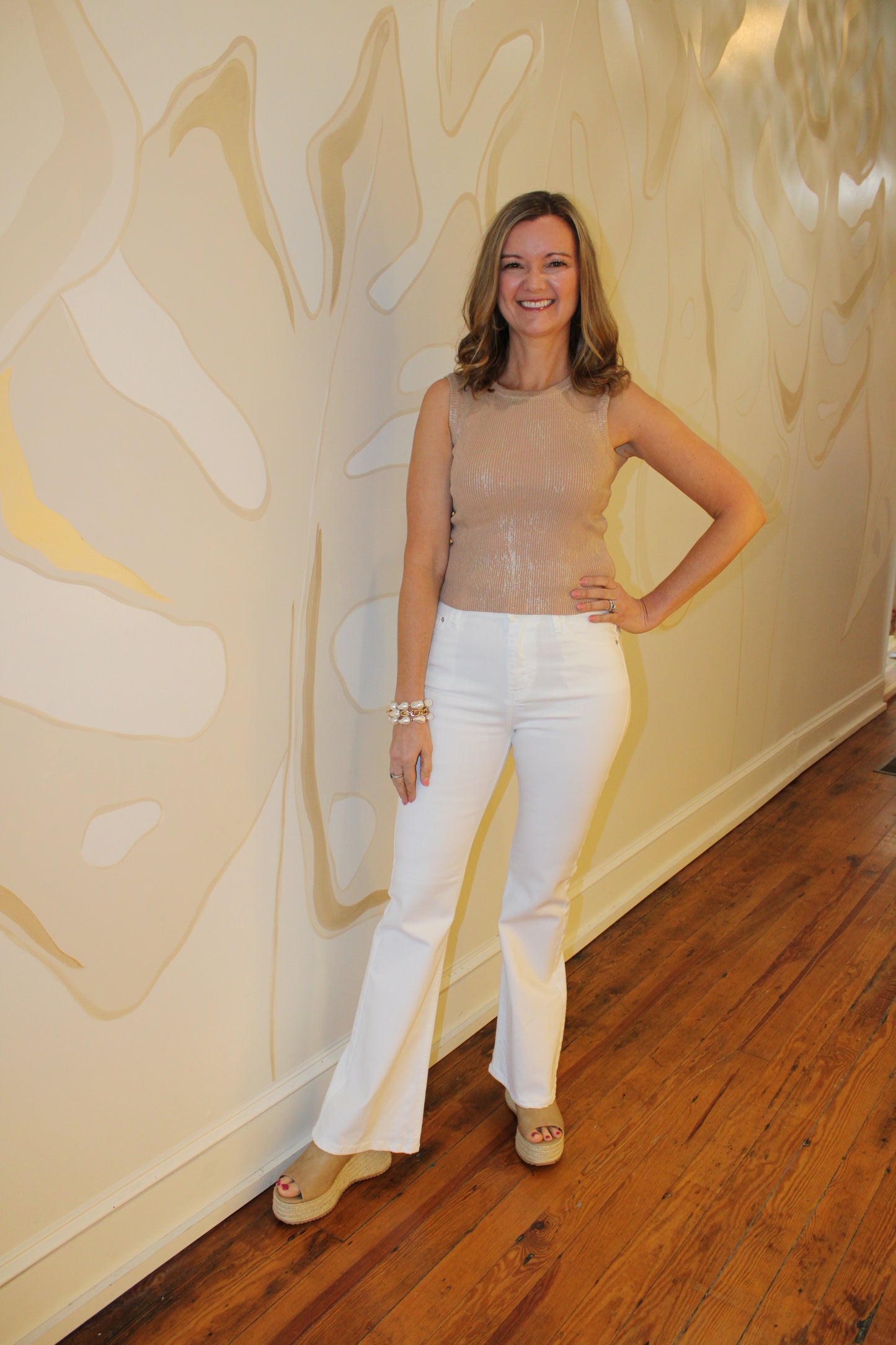 Sleeveless Gold Metallic Knit Top