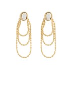 Oval Pearl Layered Chain Earrings