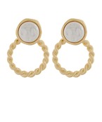 Rope Ring Round Pearl Earrings