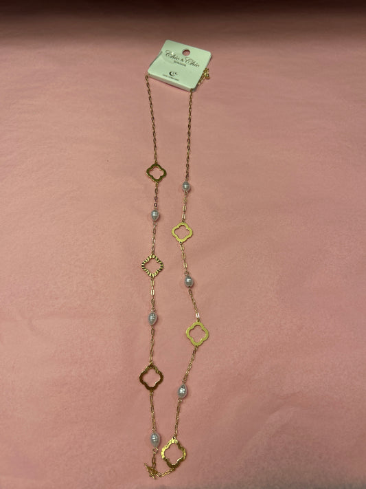 Gold & Pearl Quatrefoil Necklace
