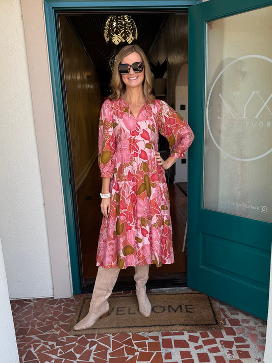 Pink and Brown Mixed Maxi Dress