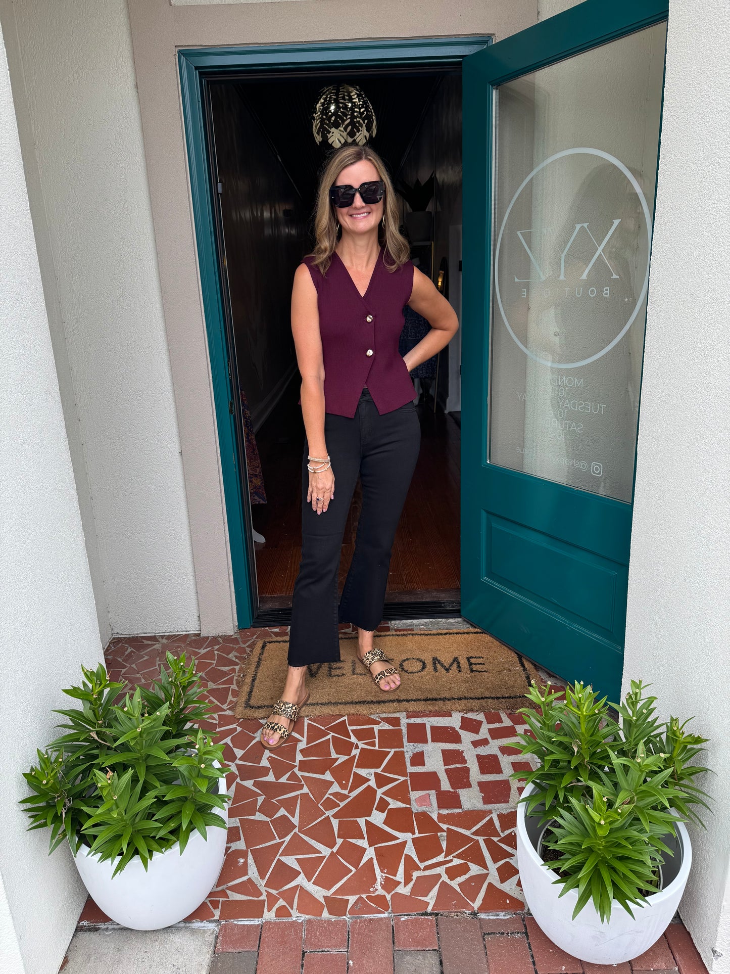 Sleeveless Gold Button Knit Sweater Vest