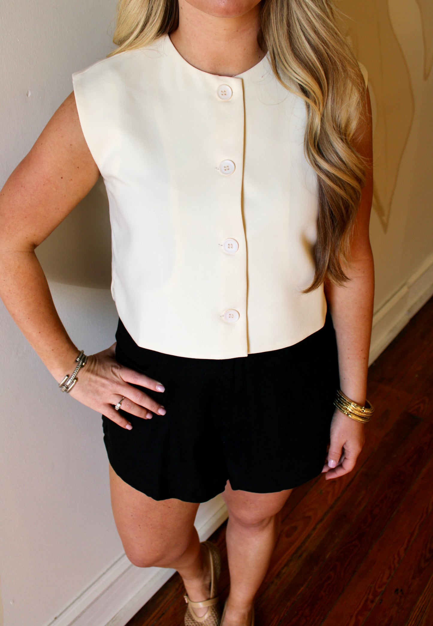 Sleeveless Button Front Top