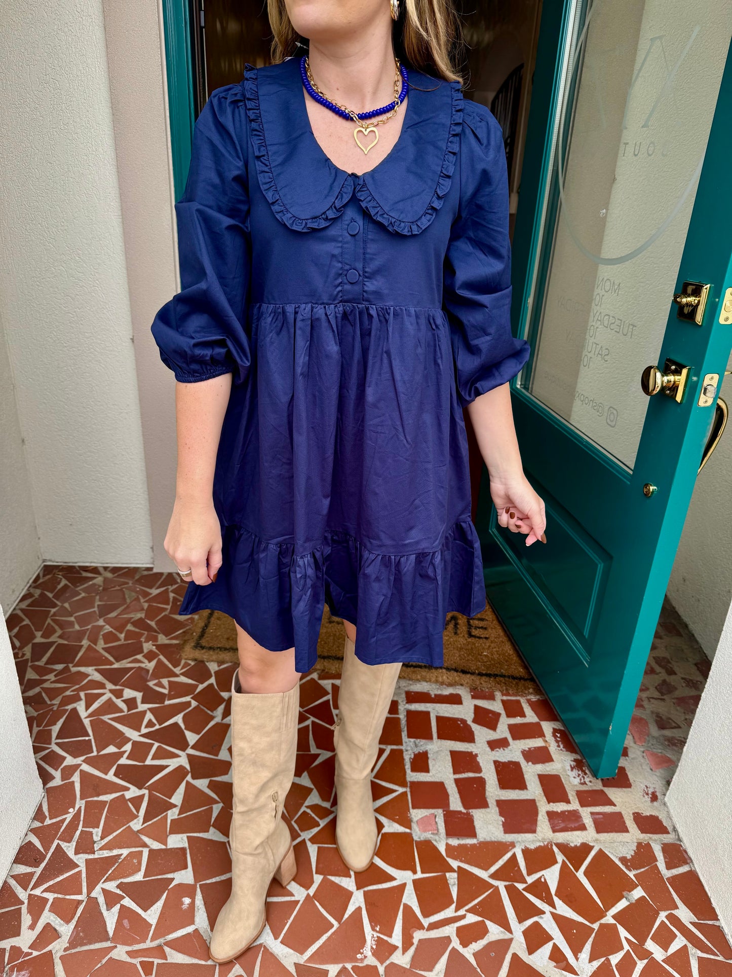 Navy Peter Pan Collar Long Sleeve Dress