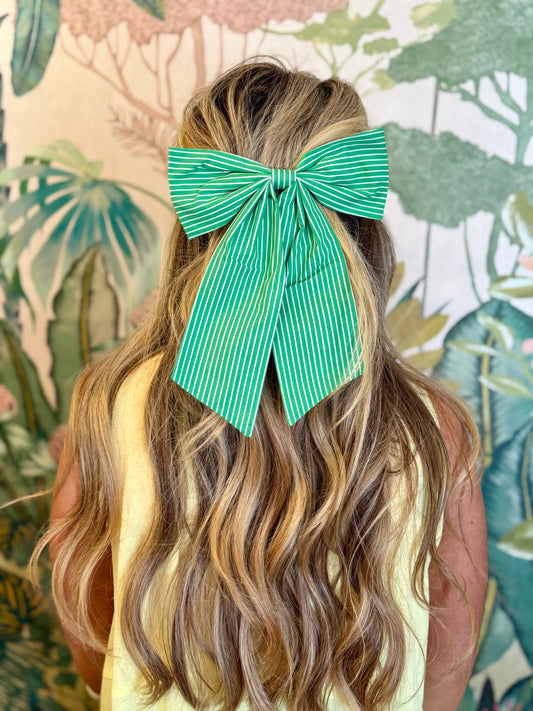 Green Stripe Bow Clip