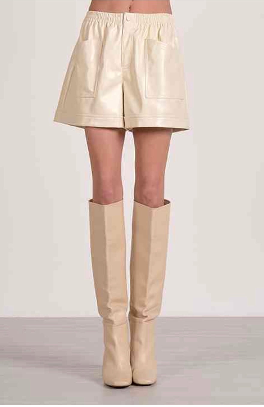 Cream Faux Leather Shorts