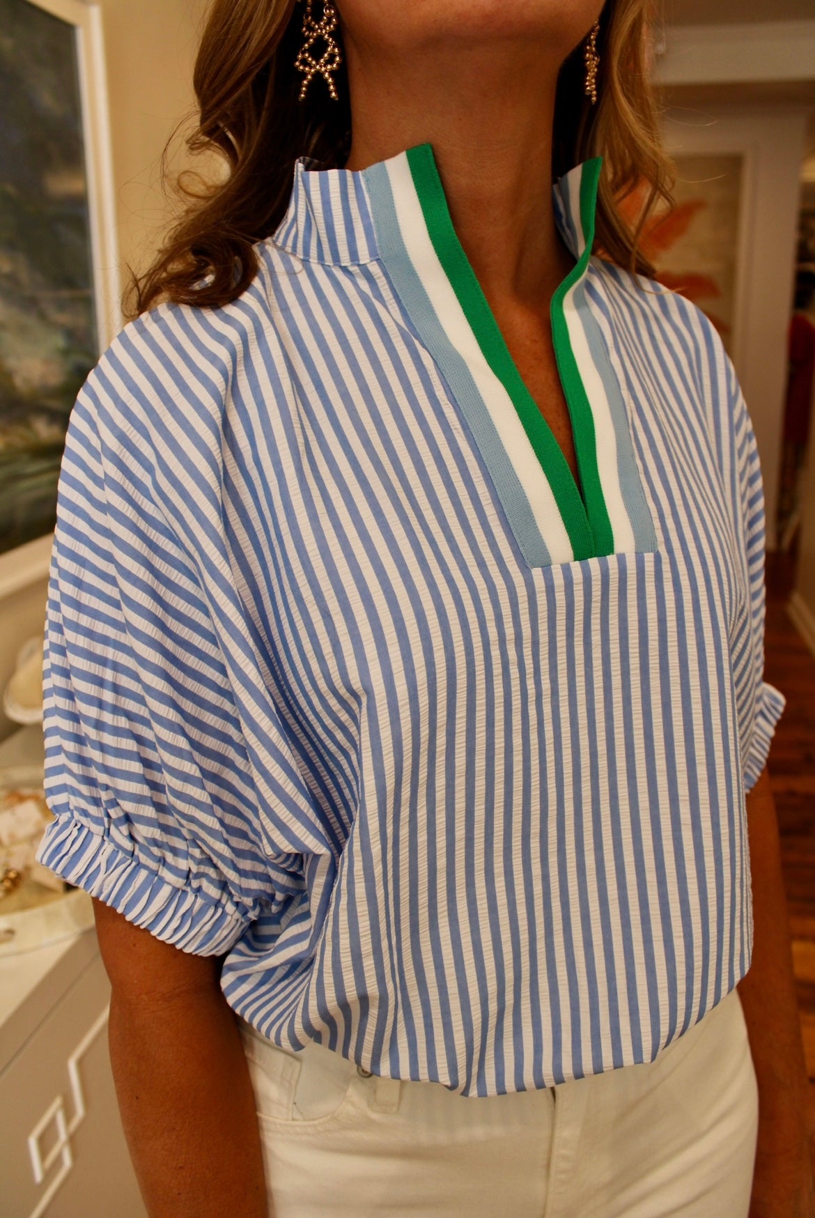 Blue Stripe Detail Top