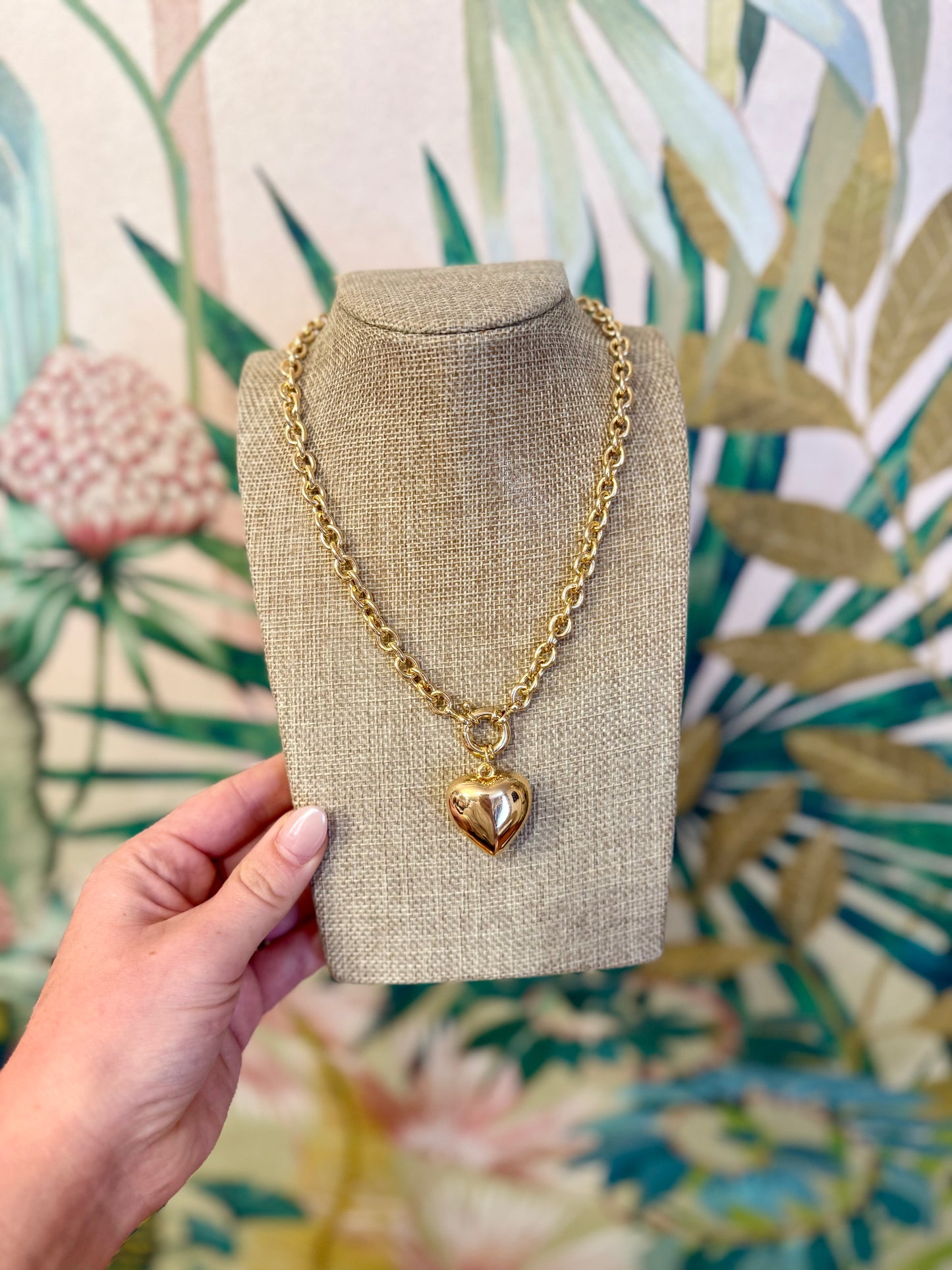 Gold Puffy Heart Necklace