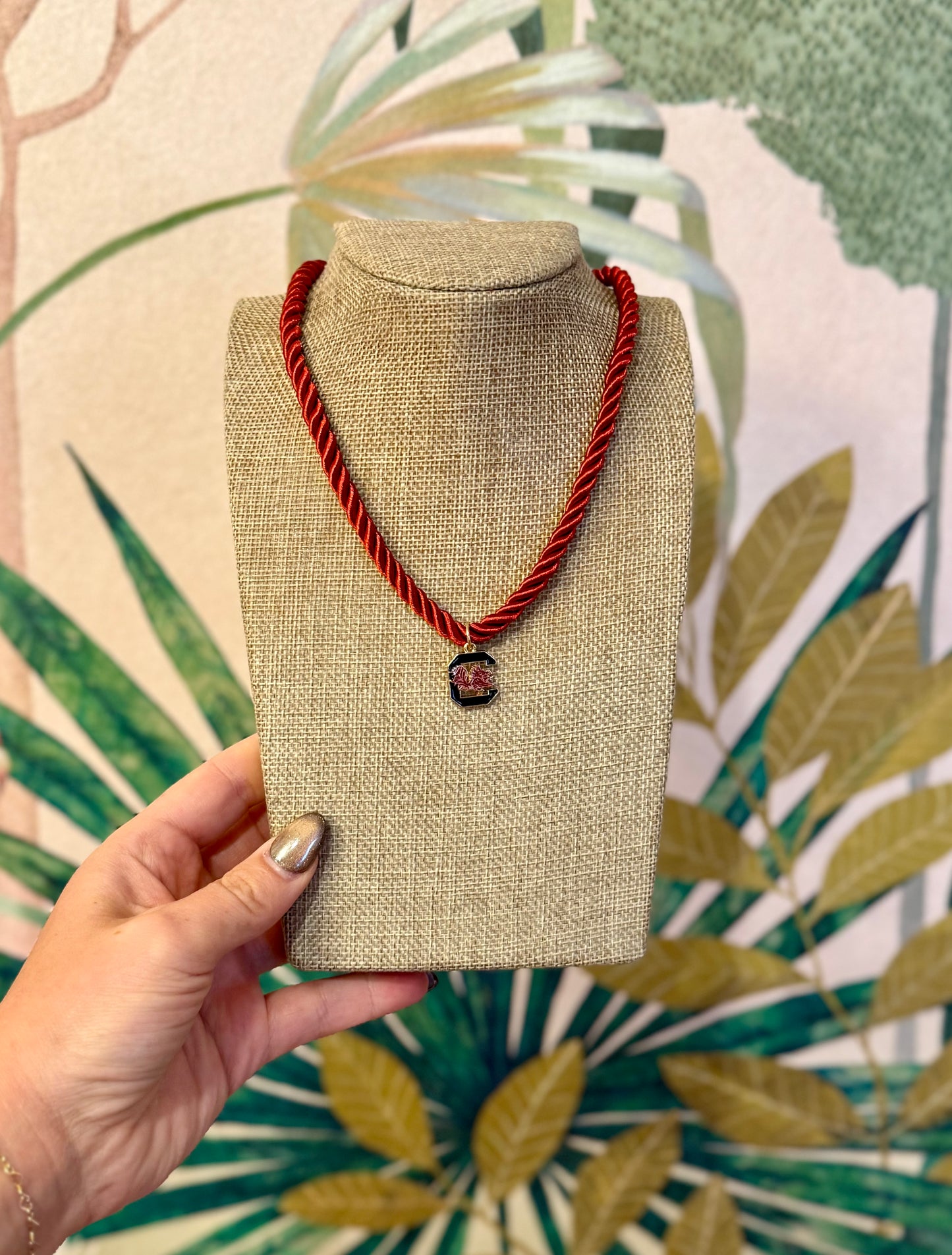 Garnet Cord Gamecock Pendant Necklace
