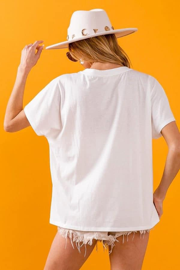 Metallic Letter Short Dolman Sleeve Top