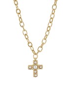 Gold Pearl Cross Necklace