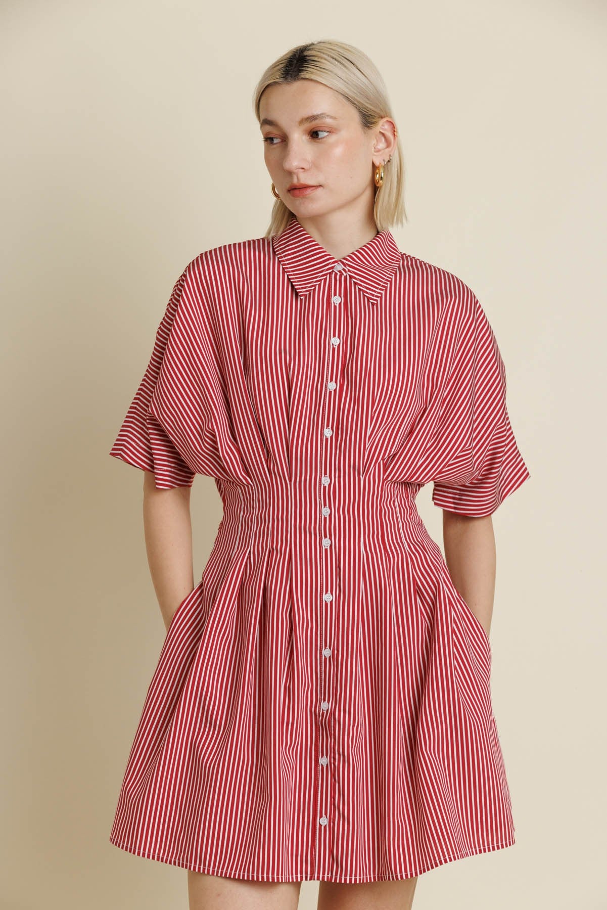 Red Striped Pleated Dress