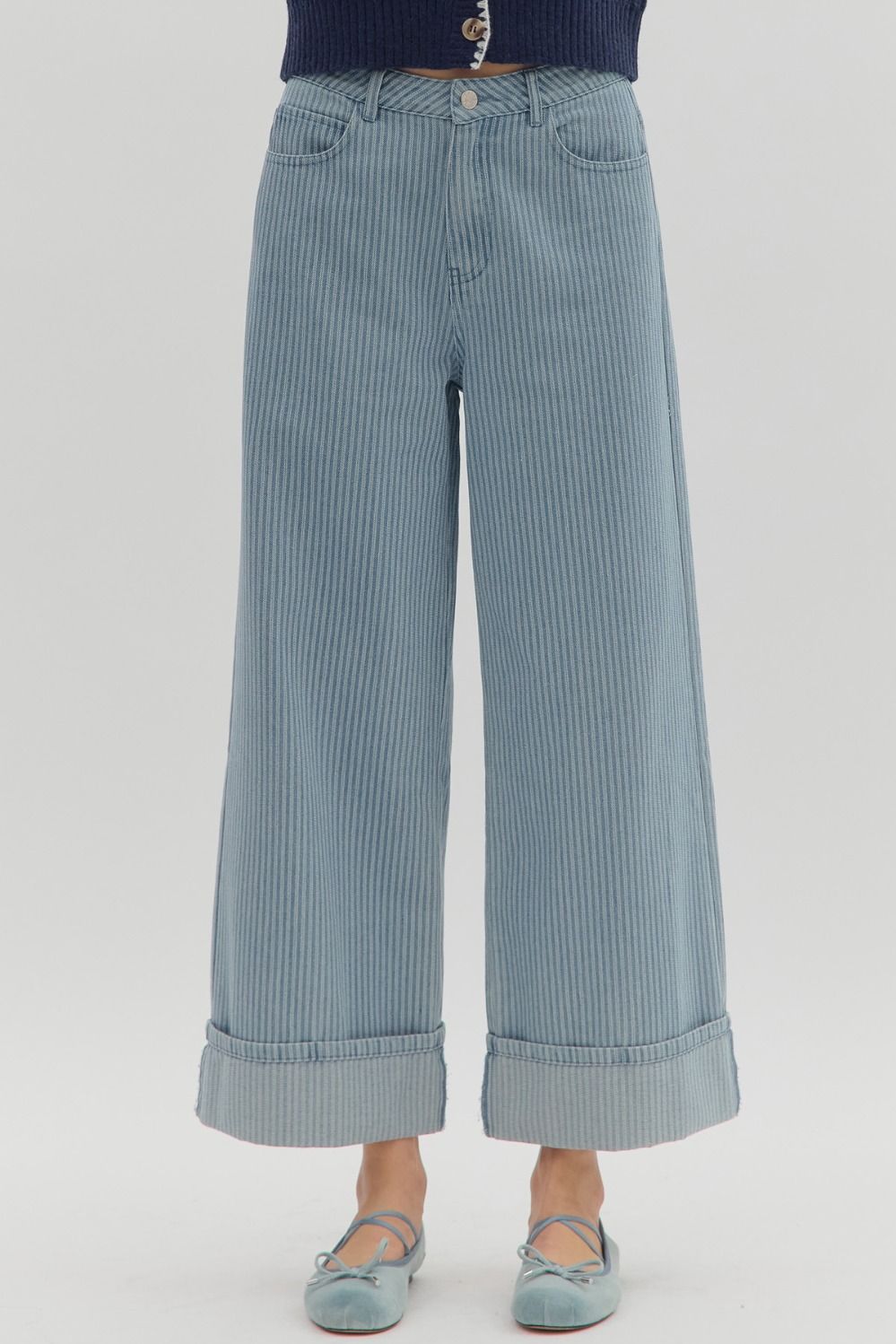Stripe Pattern Mid-Rise Ankle-Length Denim