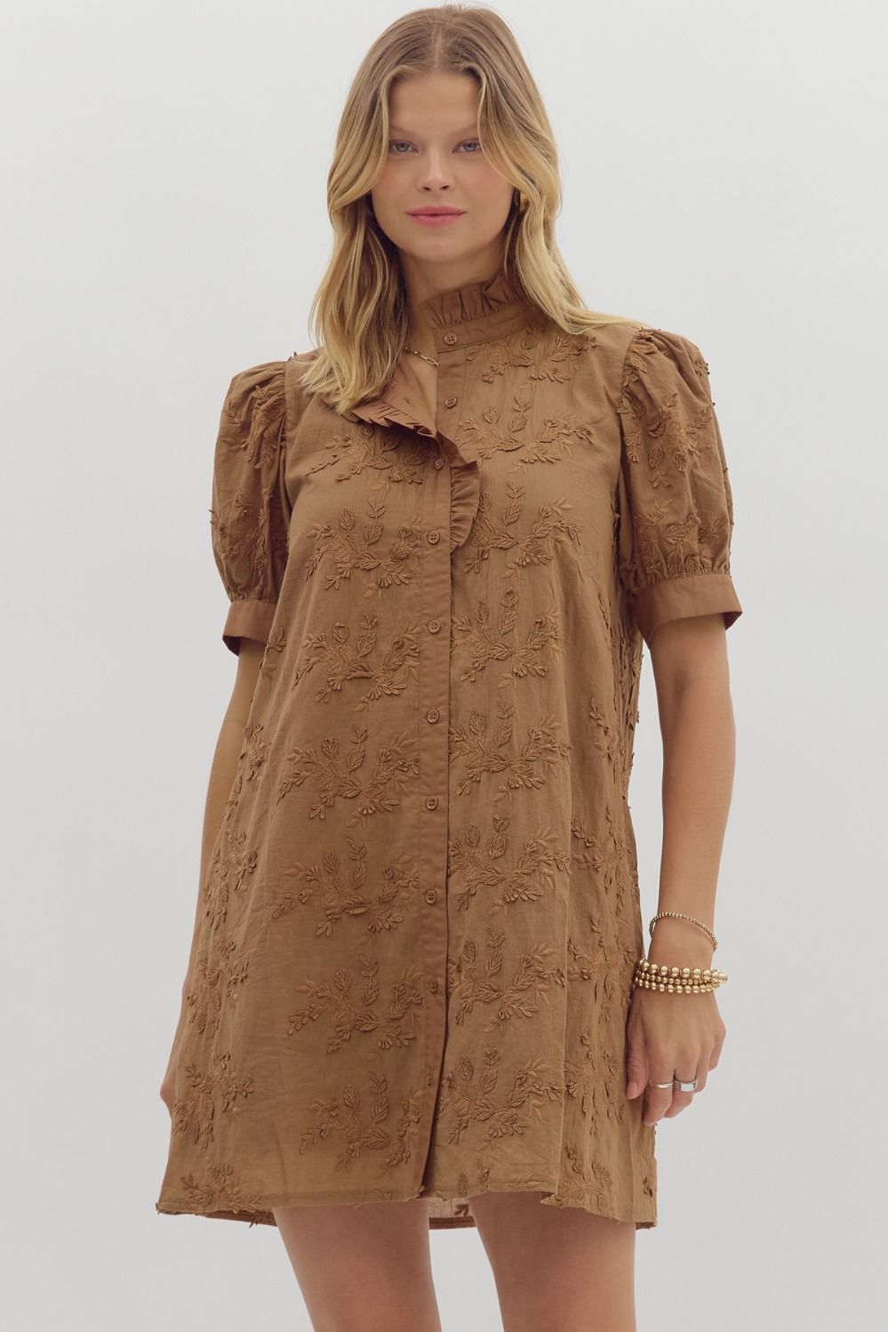 3D Brown Floral Appliqué Dress