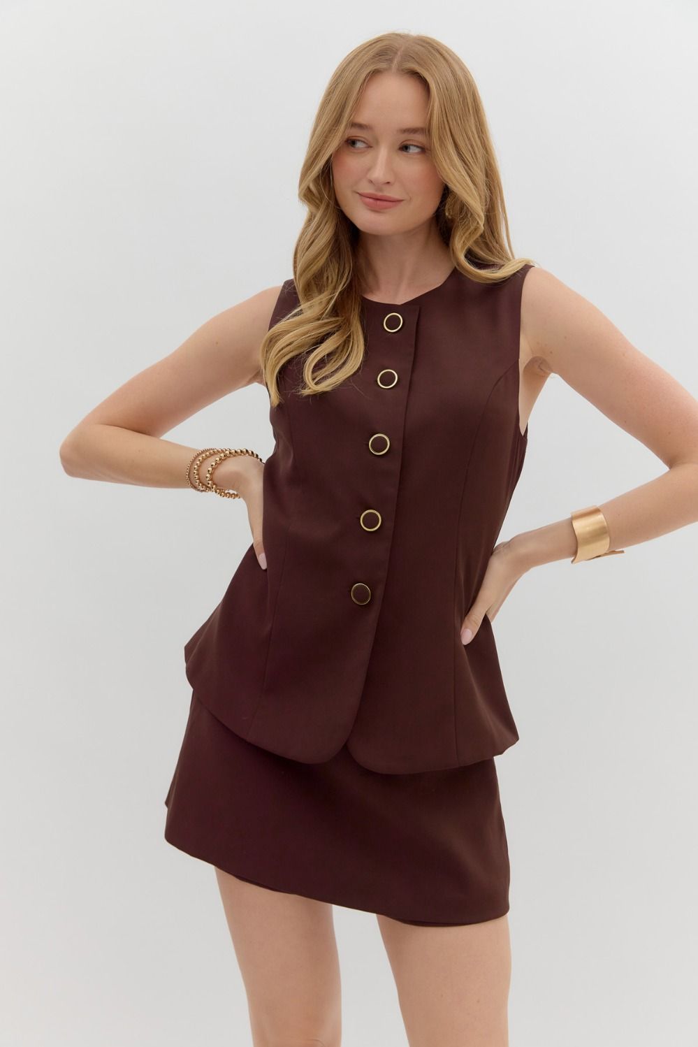Chocolate Romper Gold Buttons