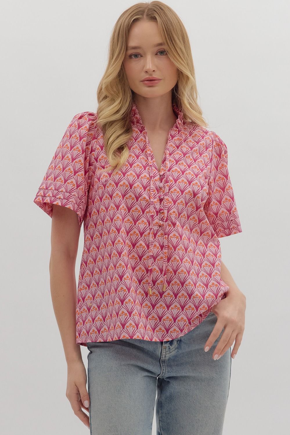 Geometric Print Short Sleeve Top